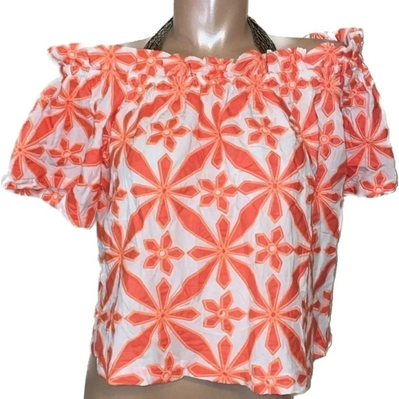 Skies are blue women’s blouse Large top shirt embroidered off shoulder Josie nwt - Picture 2 of 7